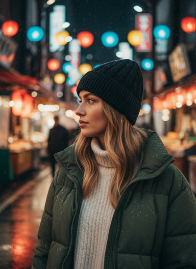 Michela wearing Laura Cashemre Beanie