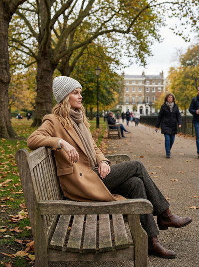 Lilly wearing Milly Beanie and Cashmere Scarf